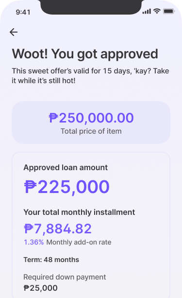 Solar Loan approved on Tonik app