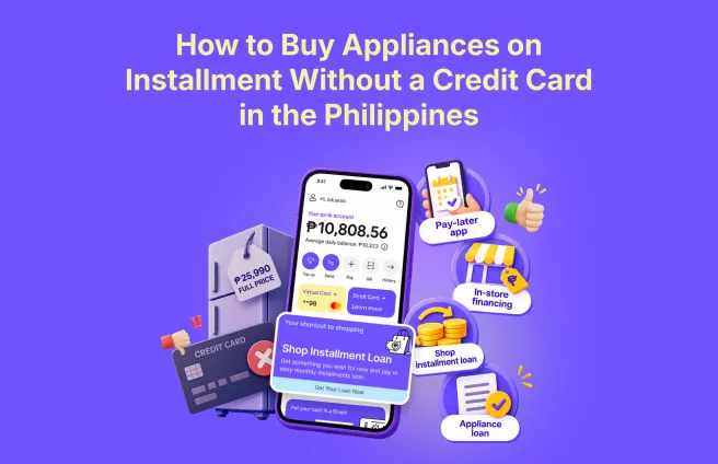 Person comparing installment plans on a phone while shopping for a refrigerator and washing machine 